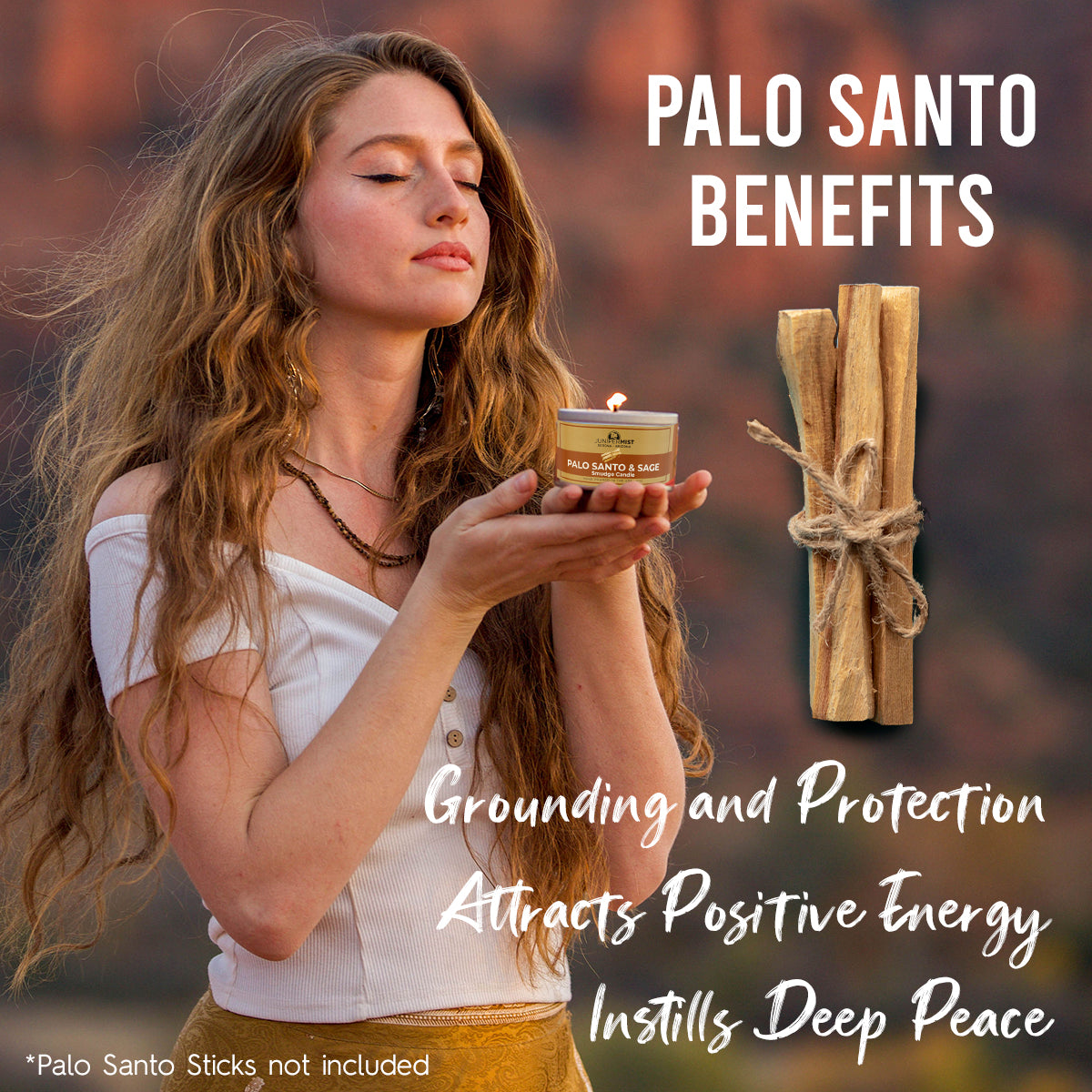 Palo Santo Smudge Candle with White Sage Leaf