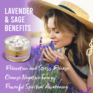 Lavender Smudge Candle w/White Sage Leaf