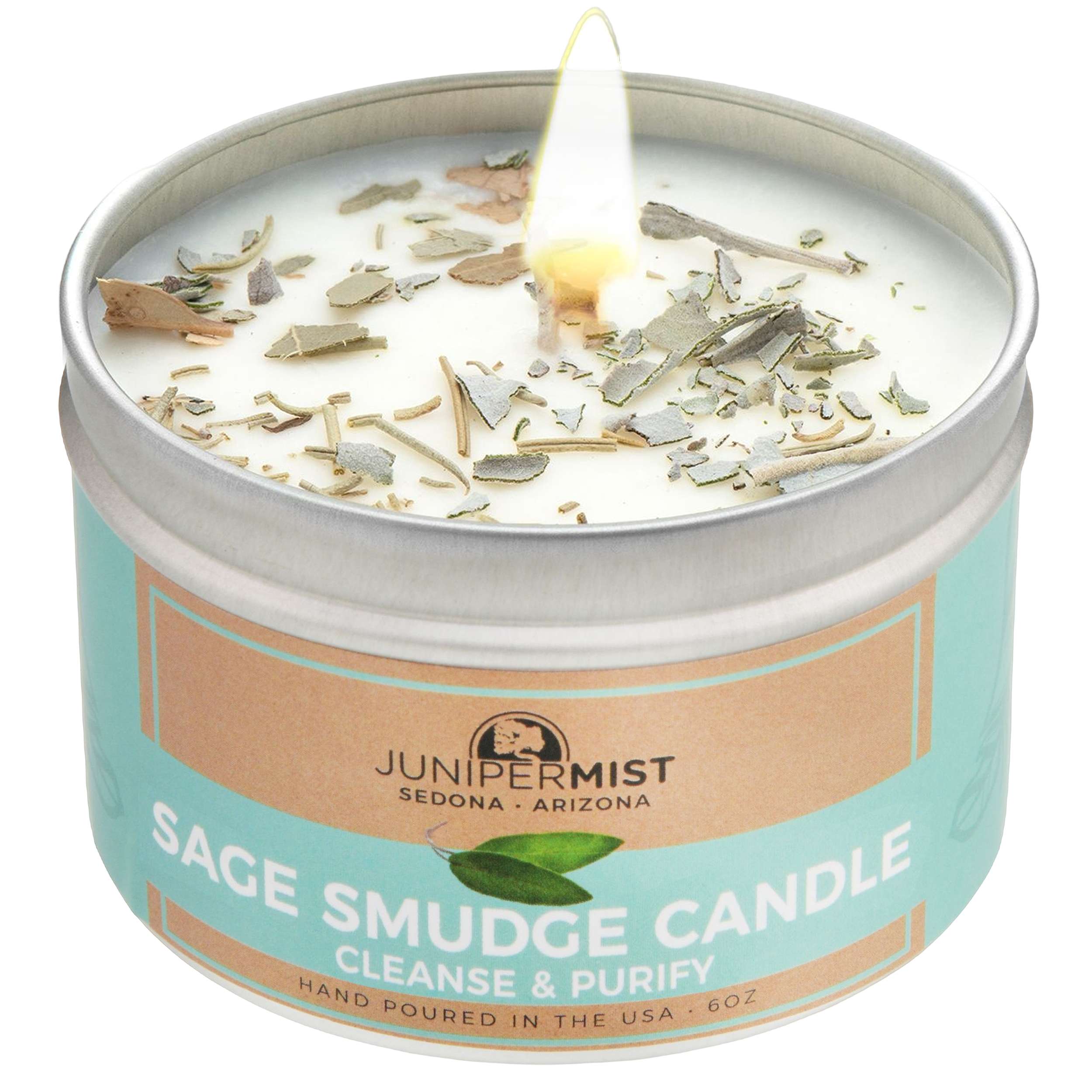 Sage Smudge Candle + White Sage Leaf