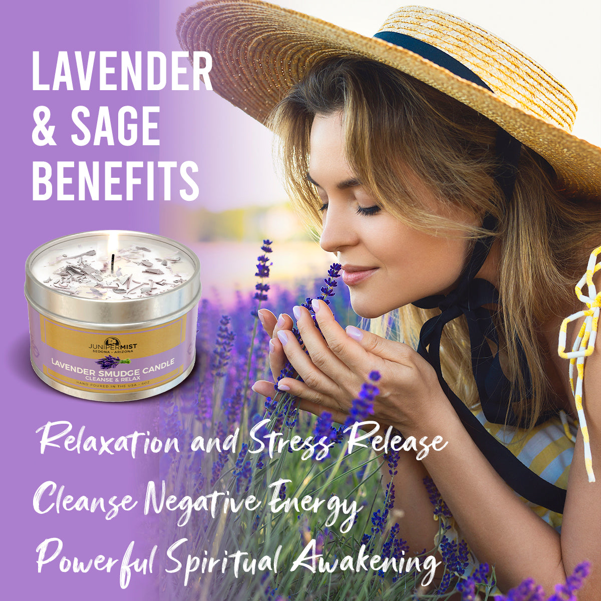 Lavender Smudge Candle w/White Sage Leaf